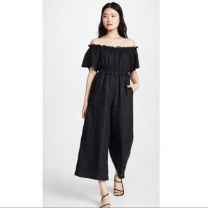 Joie Alverna Linen Off Shoulder Jumpsuit Black XS